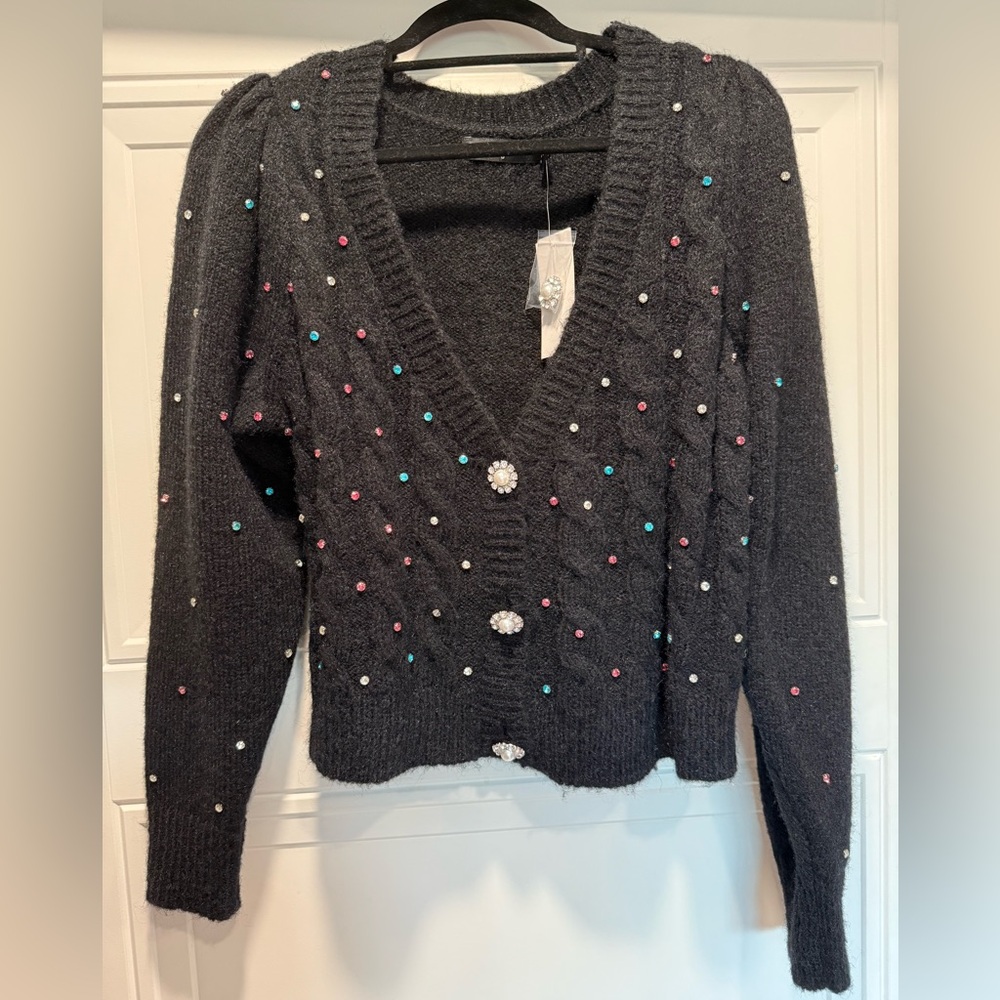 Fashion to Figure Black Embellished Knit Cardigan